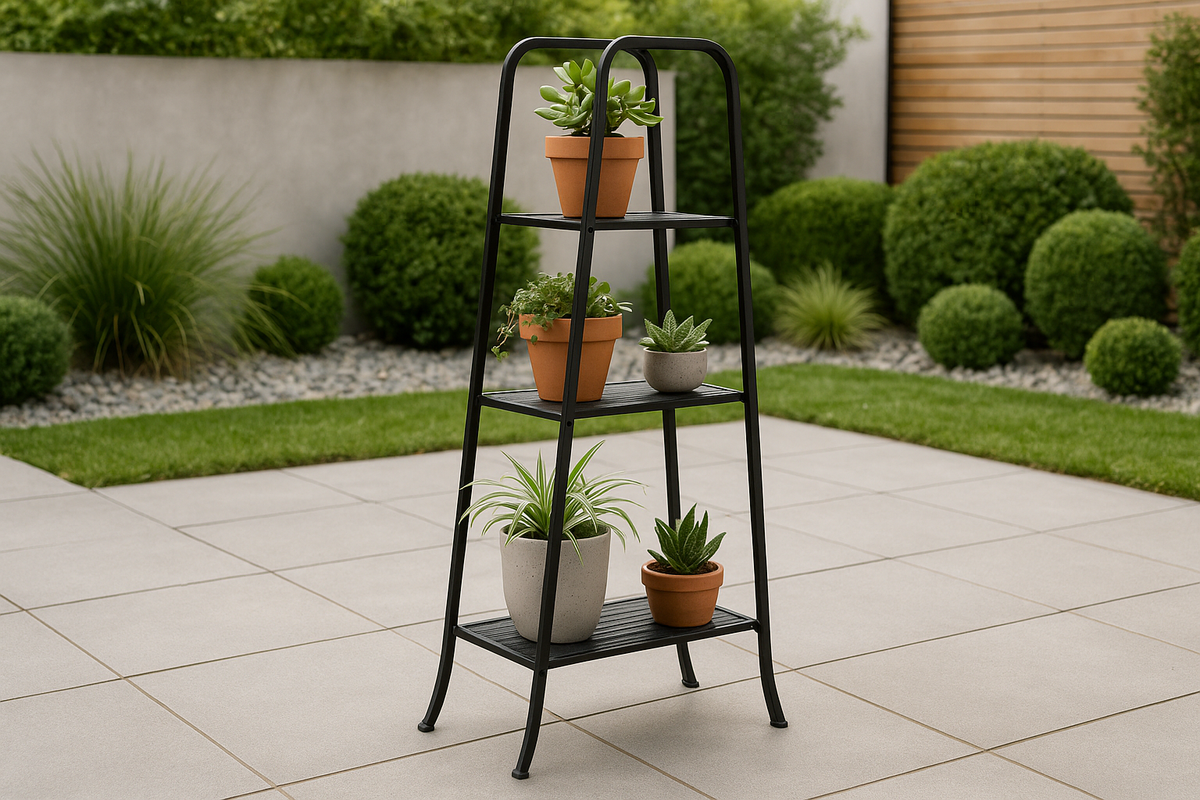 Suporte Vertical para Plantas 4 Andares Metal Preto 120cm